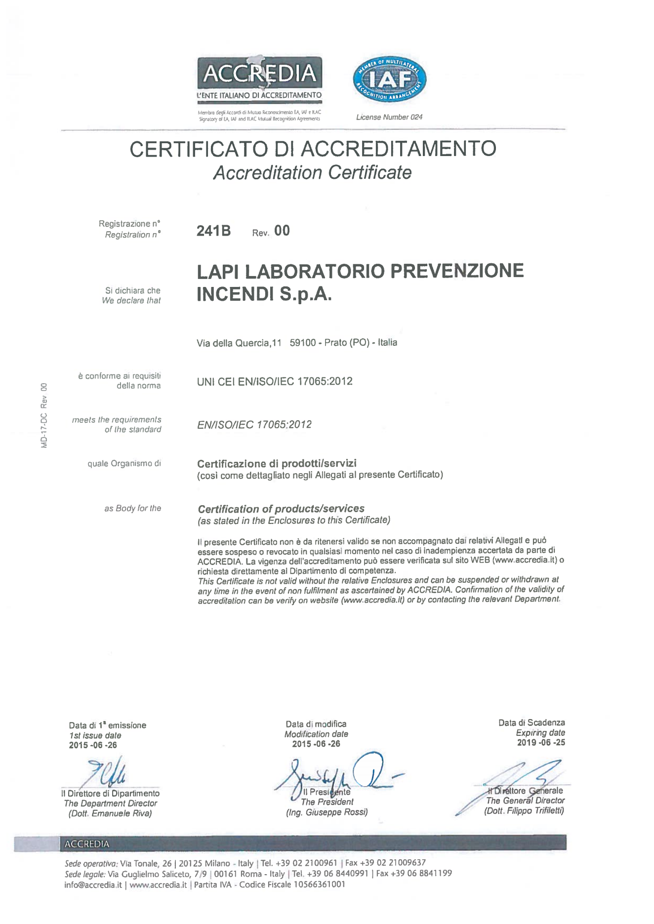 LAPL Laboratory Certification Certificate